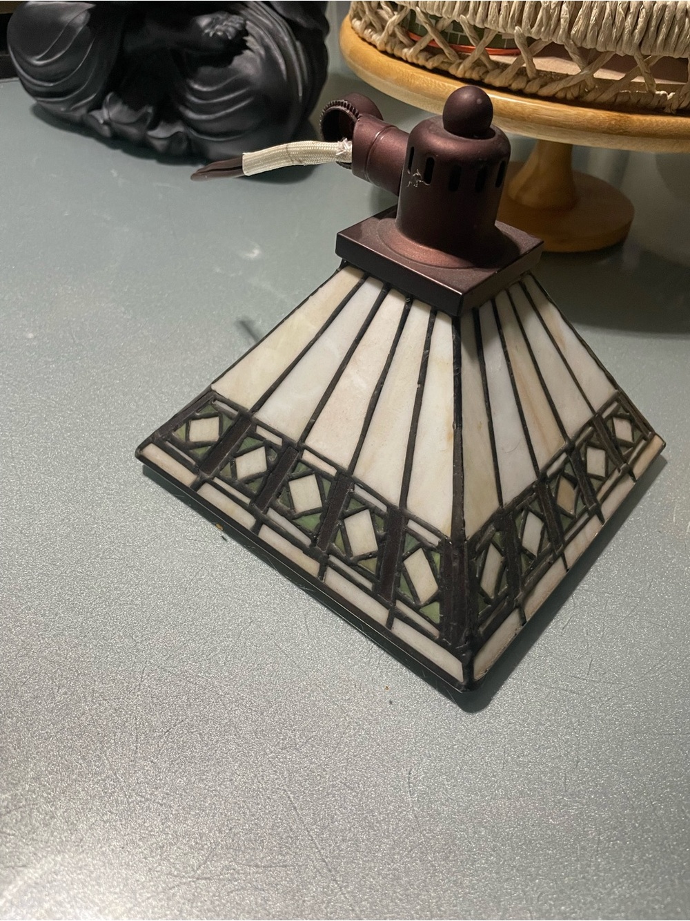 Stained Glass Pyramid Lantern Shade - White & Bronze Accent
